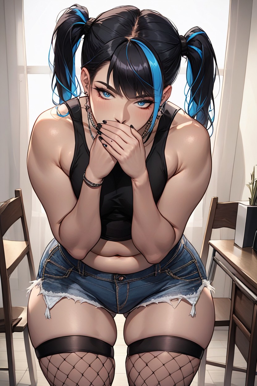 Blue Highlights, Black Lipstick, Panties Hentai AI Porn
