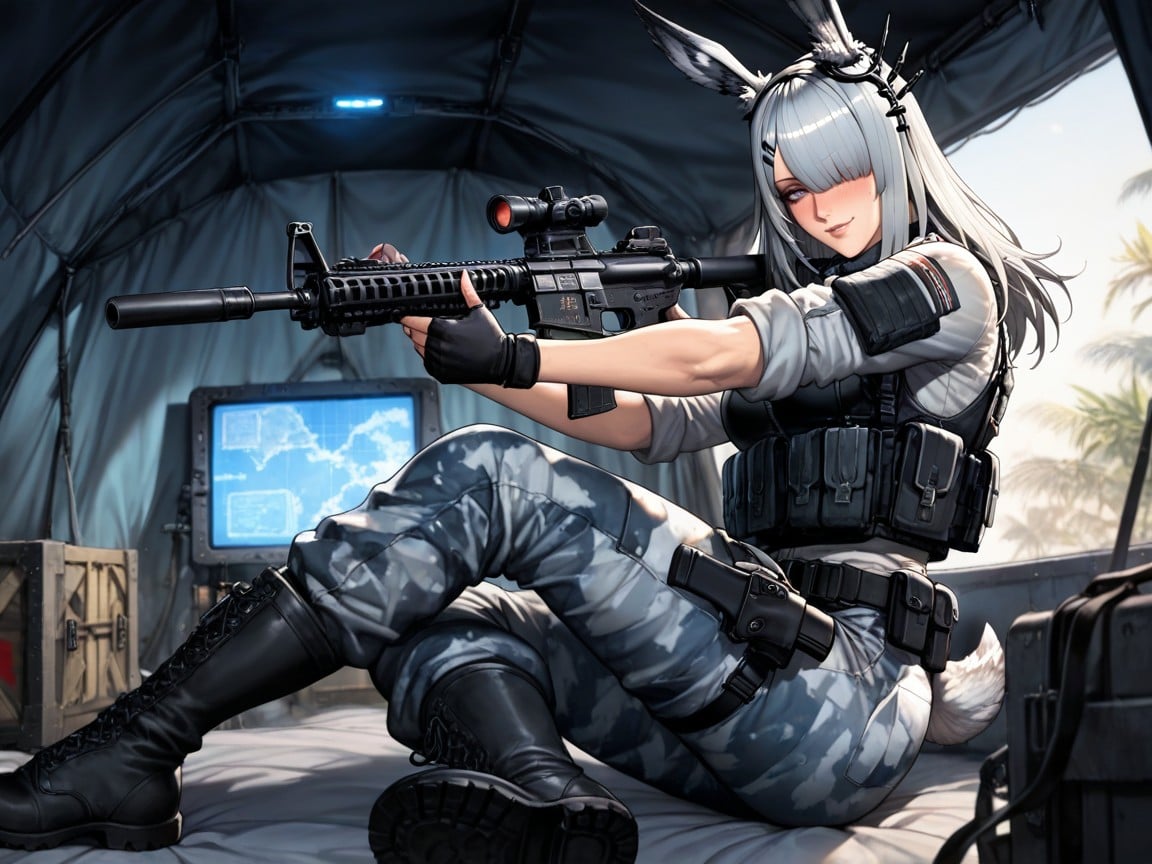 Muscular, Black Tactical Gear Belt With Pouches And Equipment, Stripe Camo Cargo Pants Hentai IA