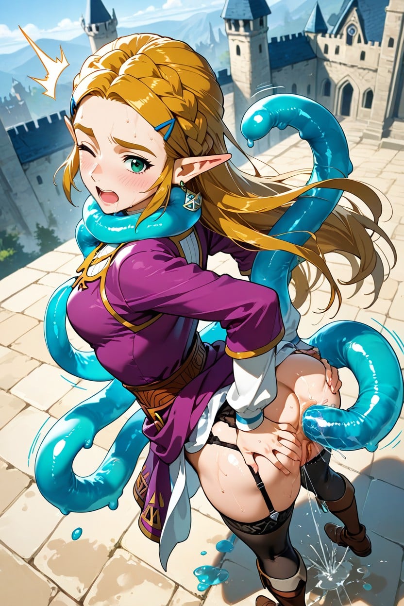 With Butt Pointed Towards Viewer At Slight Sideways Angle, Twilight Princess Zelda, Hand Gripping Her Ass Tightly Hentai AI Porn