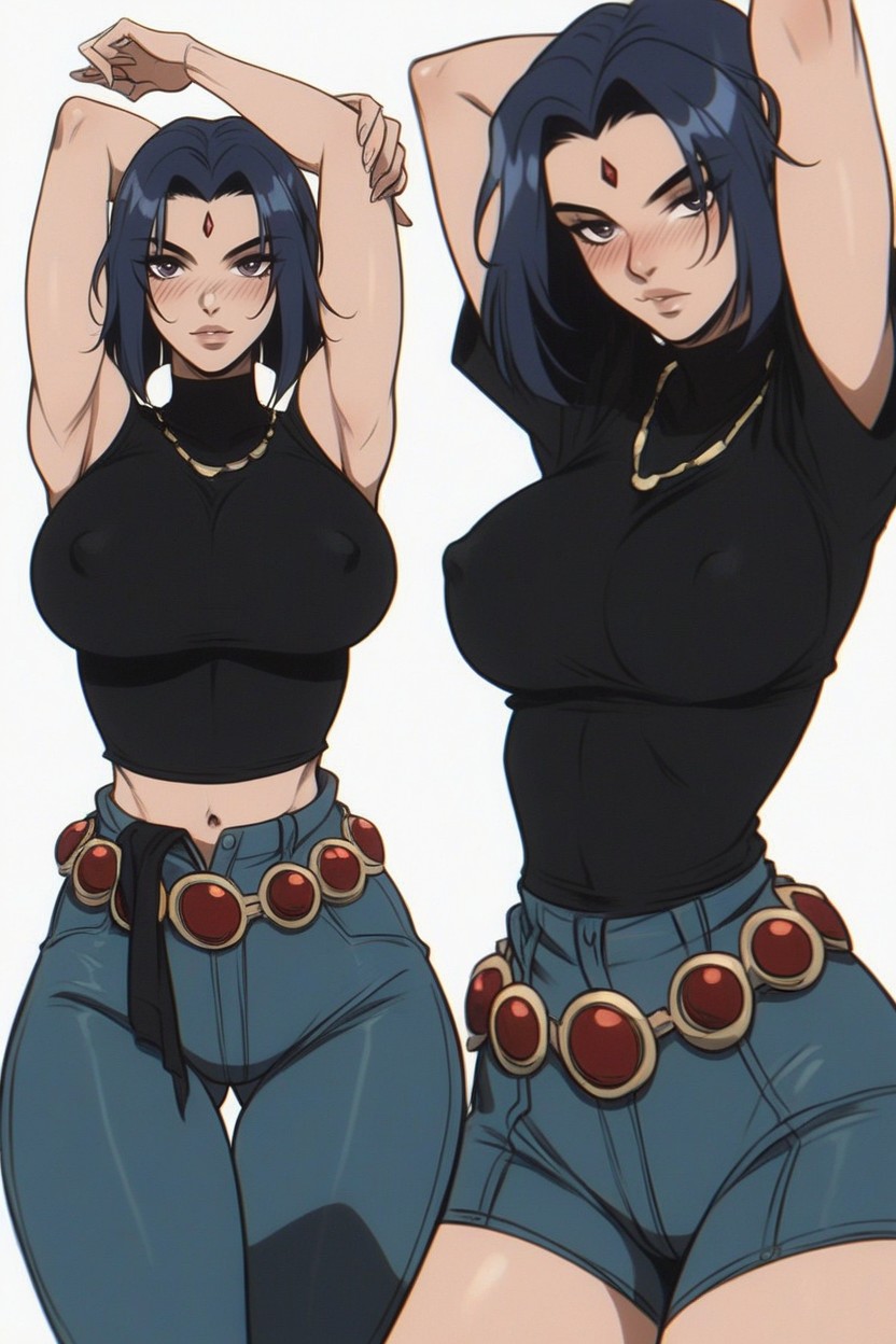 Arms Above Head, Blushing, Hourglass Body Hentai AI Porn
