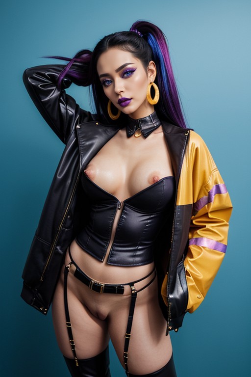 Bold Saturated Facial Makeup, Ghost-pale Luminous Skin, Nsfw AI Porn