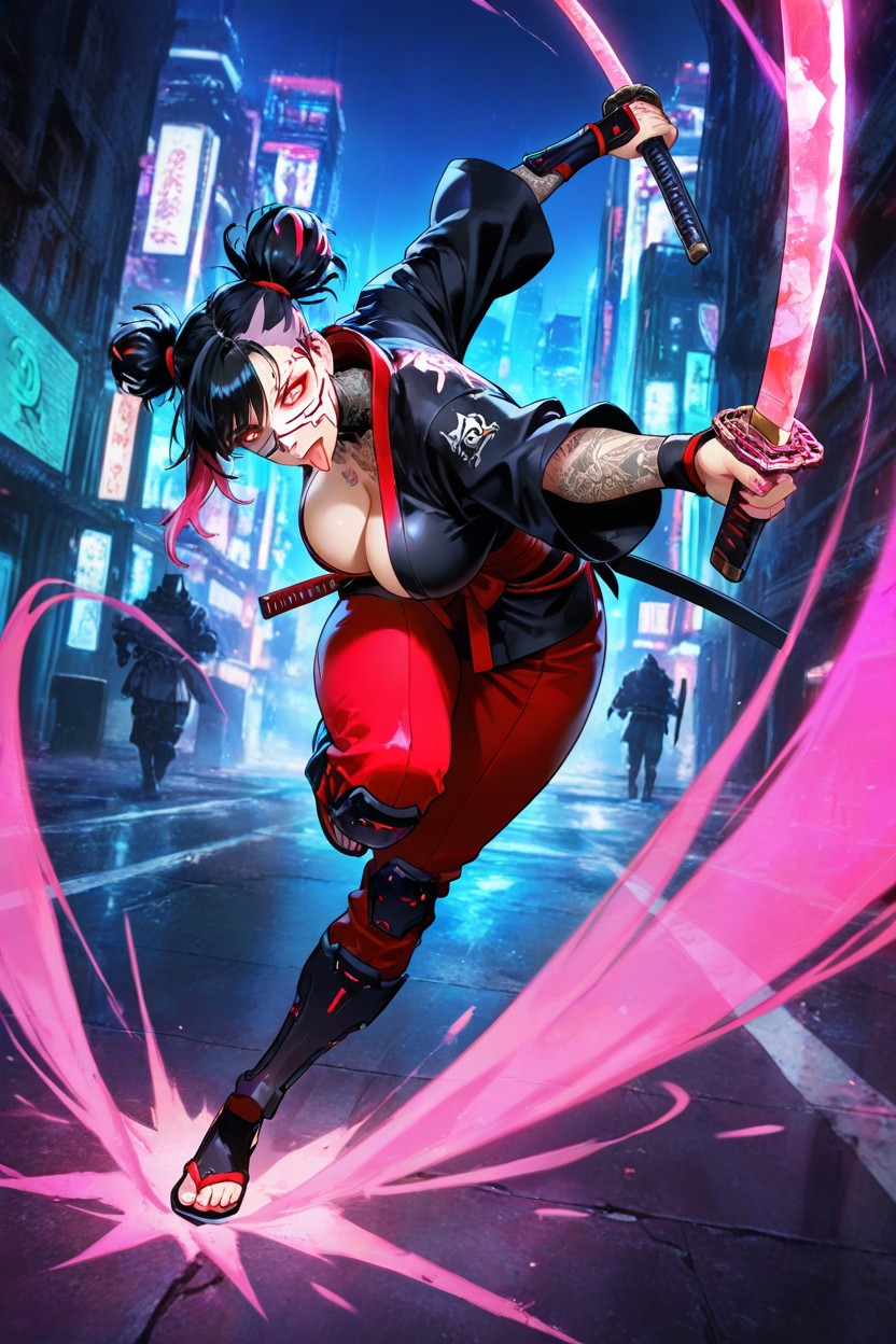 Fighting, Cleavage, Detailed Eyes Hentai AI Porn