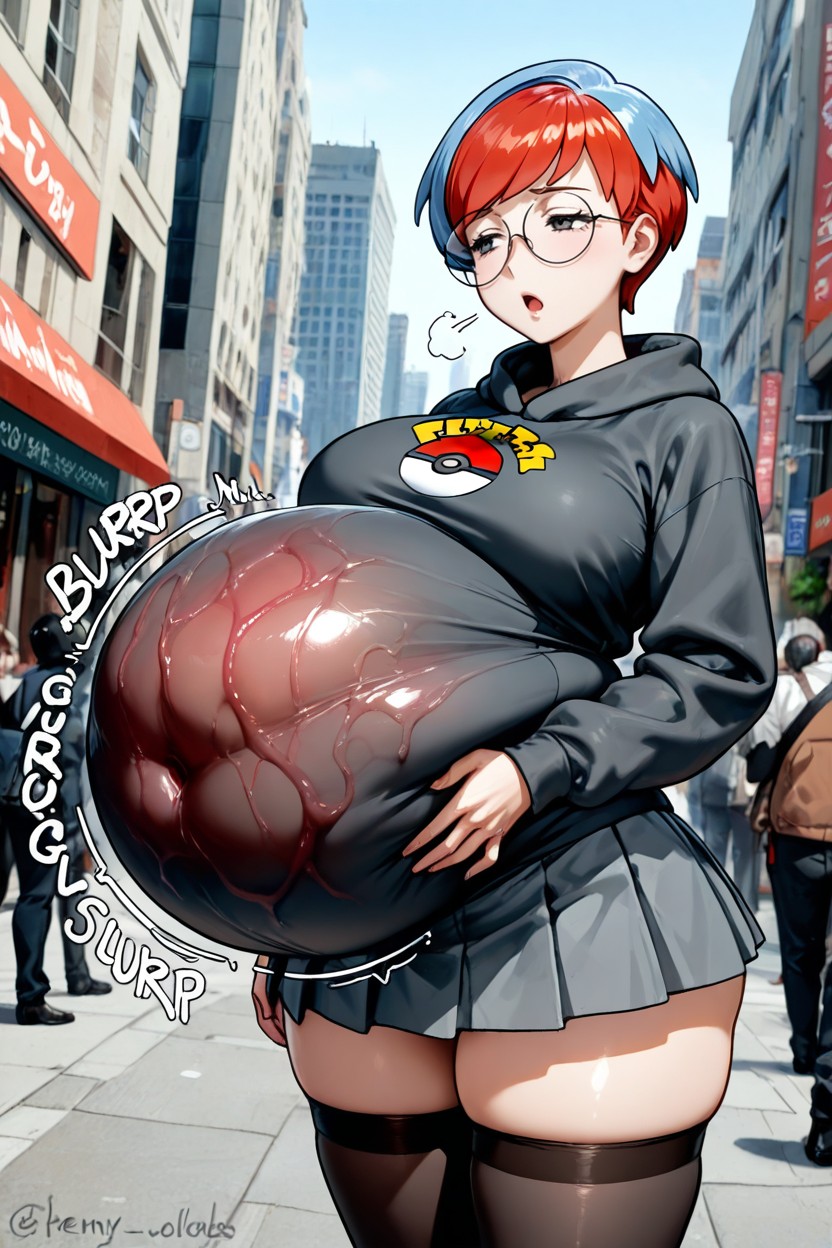 Stockings, Skinny, Multiple People Curled Up In Penny's Stomach AI Porn