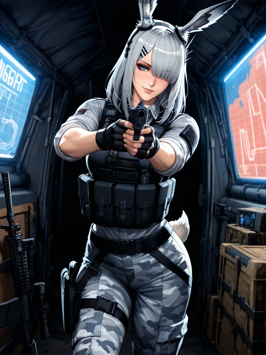 Afternoon, Black Tactical Gear Belt With Pouches And Equipment, Female Hentai IA