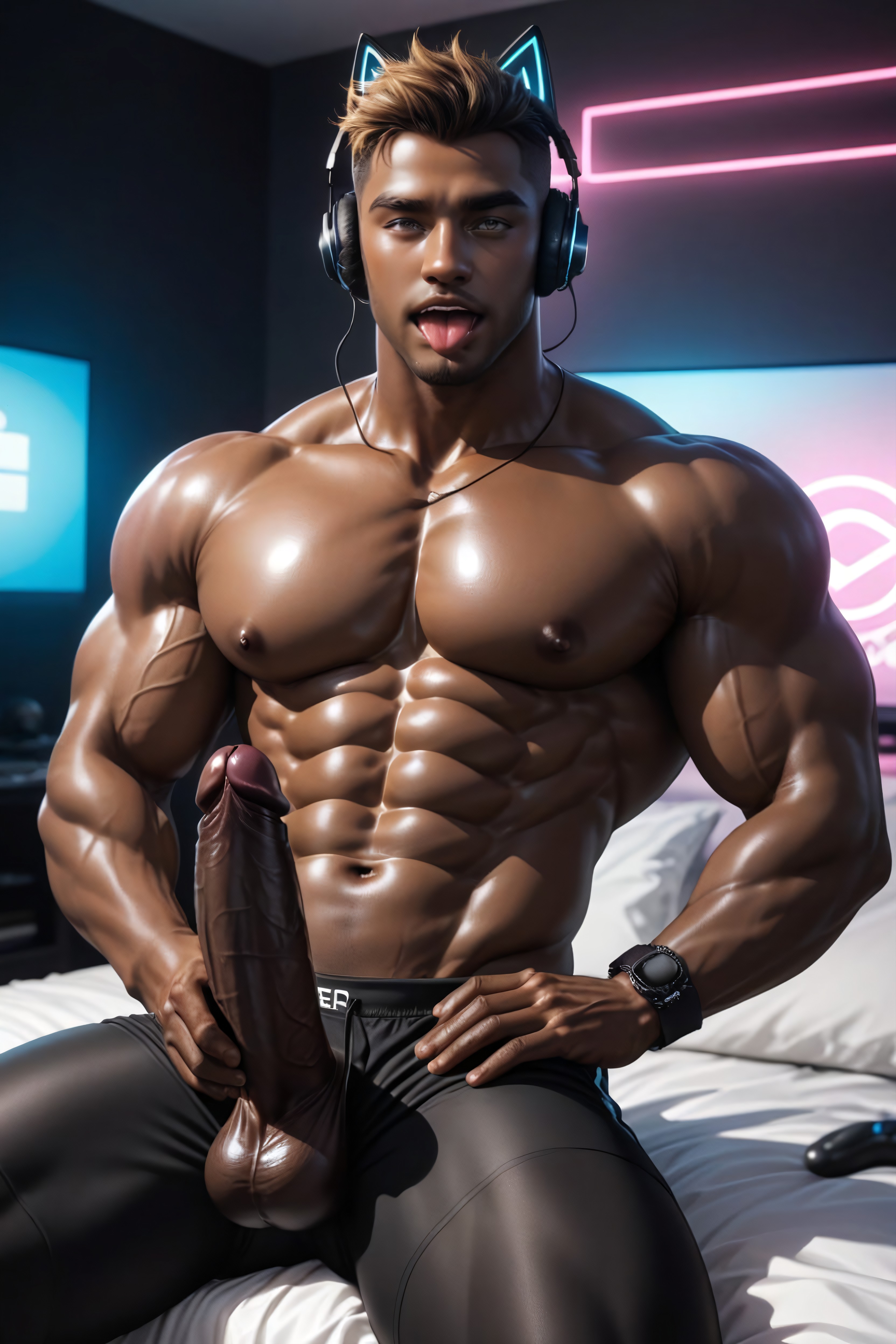 Bedroom, Streamer Setup, Thigh Highs AI Gay Porn