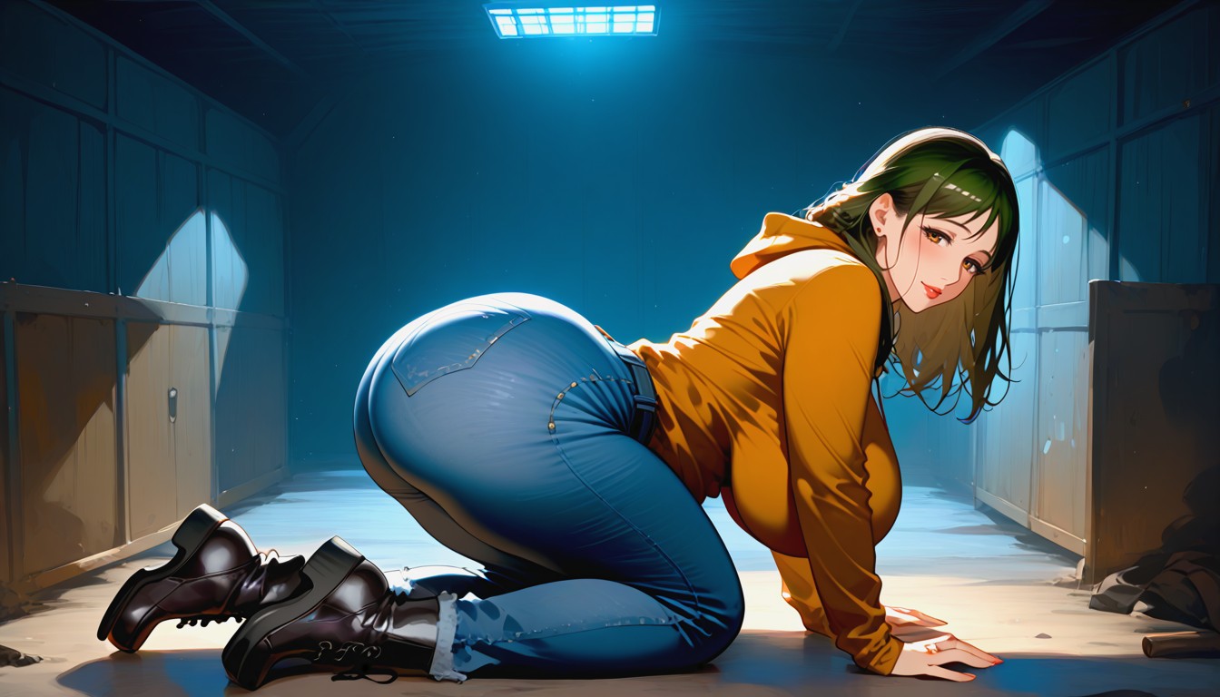 Dark Light, Ass Up, Black Green Hair Style MILF AI Porn