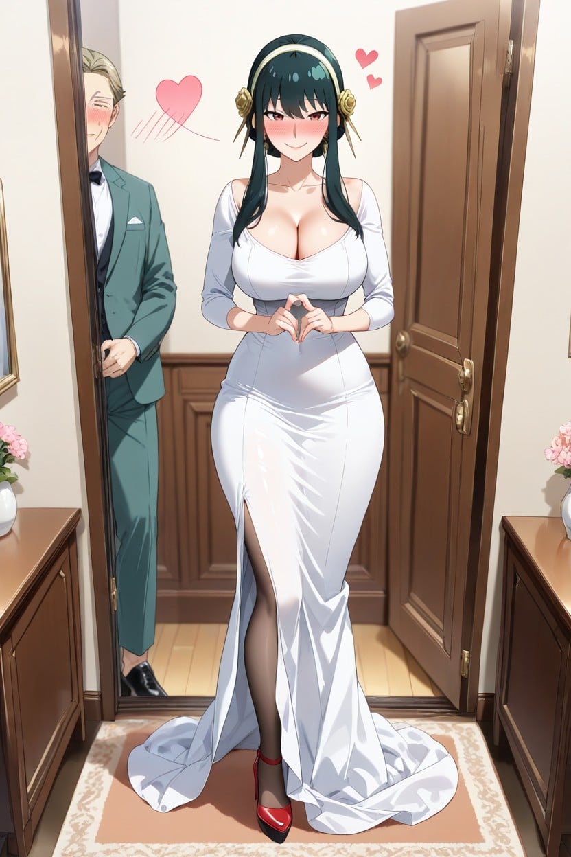 Black Stockings, Fitted Dress, Pale Dress Hentai AI Porn