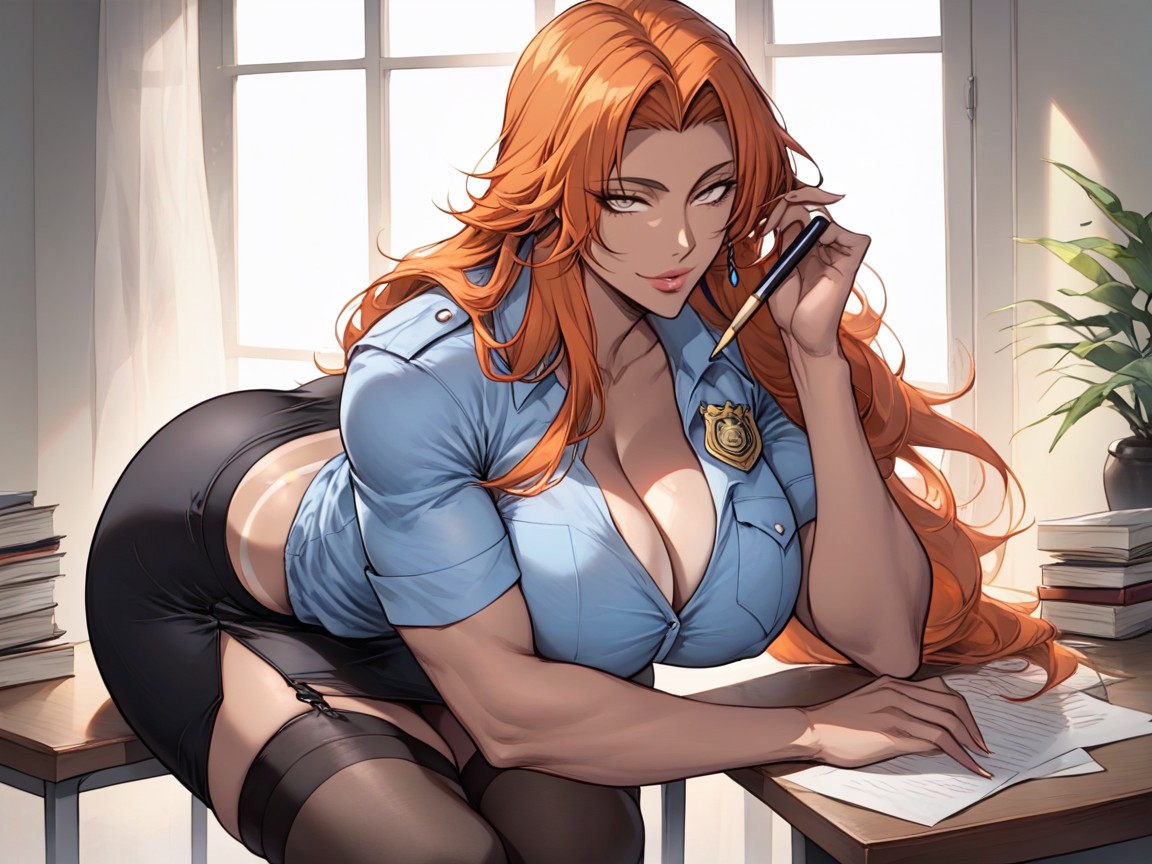 Dark Brown Skin, Sitting On Chair, Sexy Eyes AI Porn