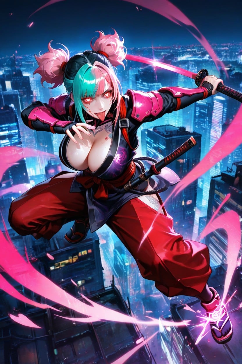 Night City, Heart Eyes, Dynamic Pose Hentai AI Porn