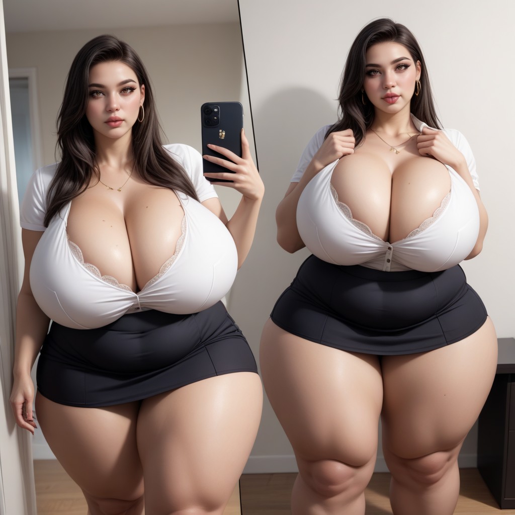Selfie, Cleavage, Multiple Views BBW AI Porn