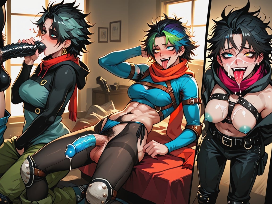 Cyan Nipples, Futanari, Multi Colored Hair Hentai AI Porn