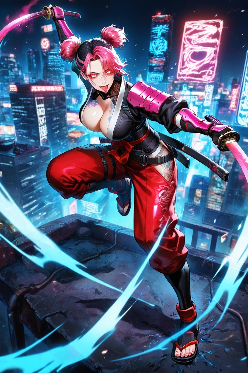 Mask, Cleavage, Night City Hentai AI Porn