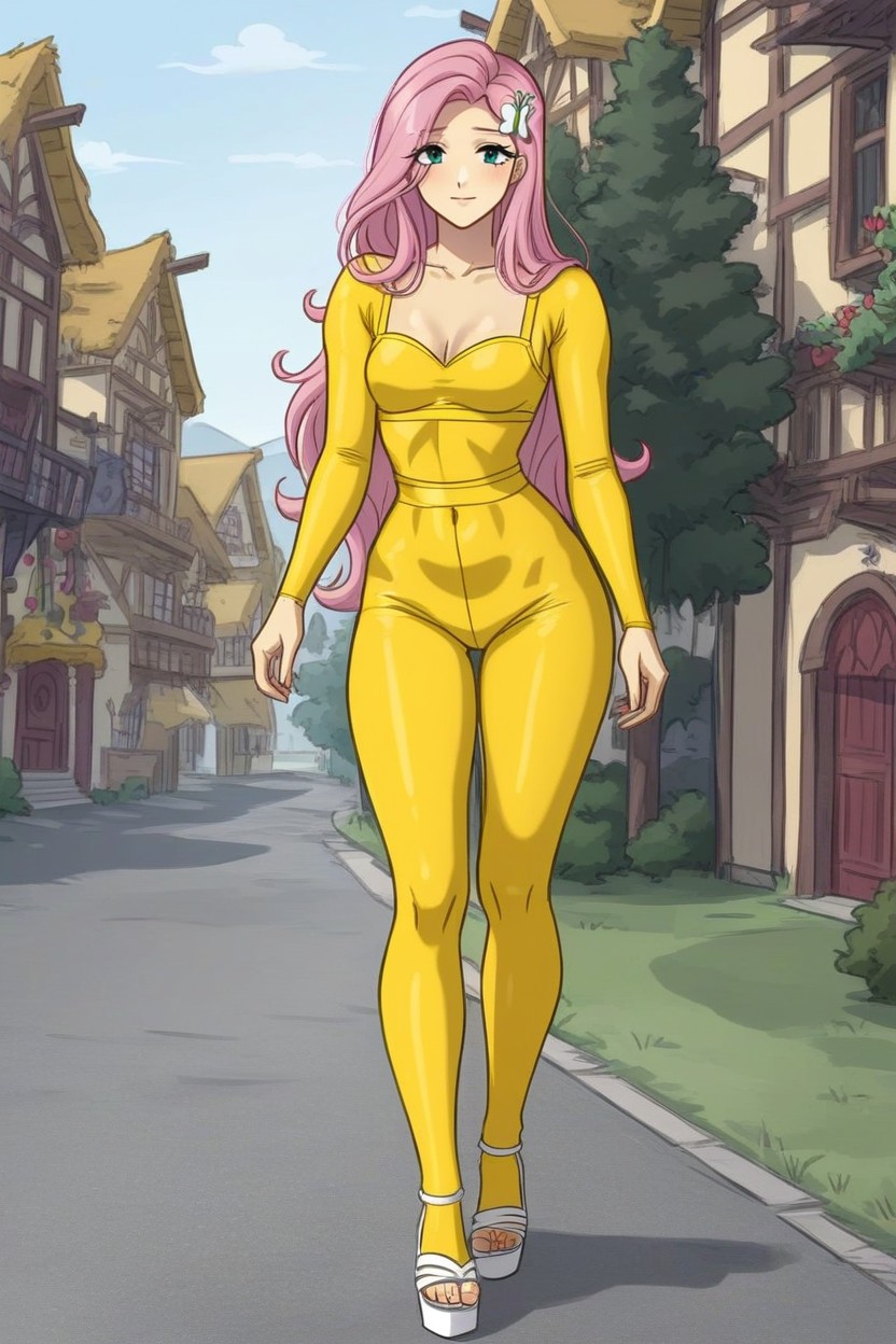 Low Profile, Sexy Yellow Pantyhose Costume, Form Fitting Clothes AI Porn