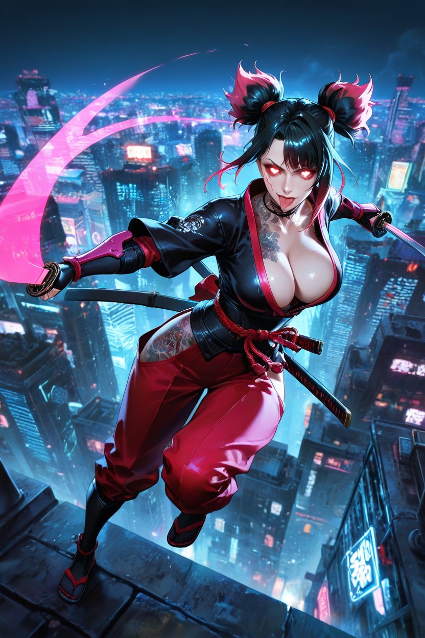 Mask, Tongue Out, Samurai Woman Hentai AI Porn