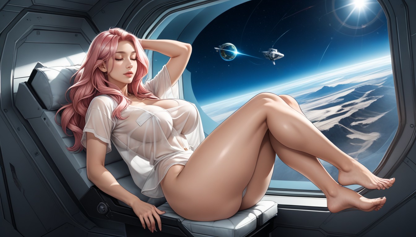 Window Showinghuge Planet Earth Outside Window, Closed Eyes, Floating Mid Air Hentai AI Porn