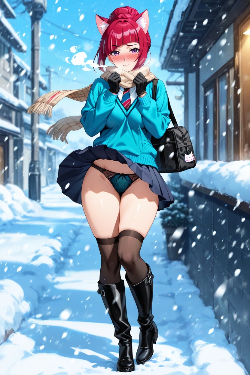 Snow Town, Embarrassed , One Leg Up Hentai AI Porn