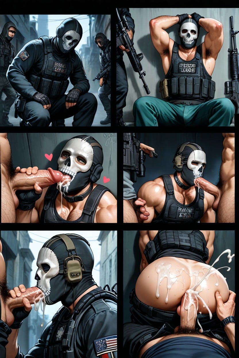 Modern Warfare Ghost Mask, Surrounded By Men, Call Of Duty Modern Warfare Ii AI Gay Porn