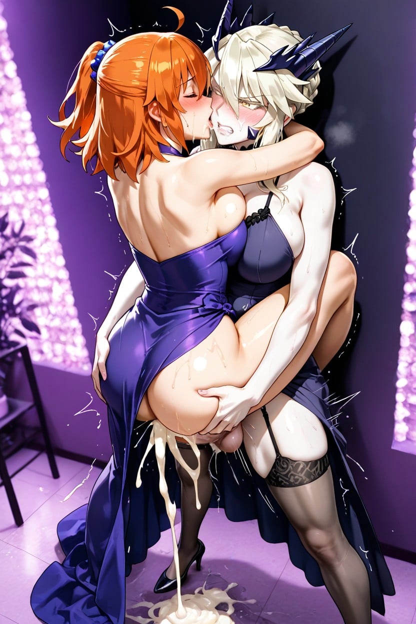 Blushing, Wearing Her Purple Dress, White Skin Hentai AI Porn