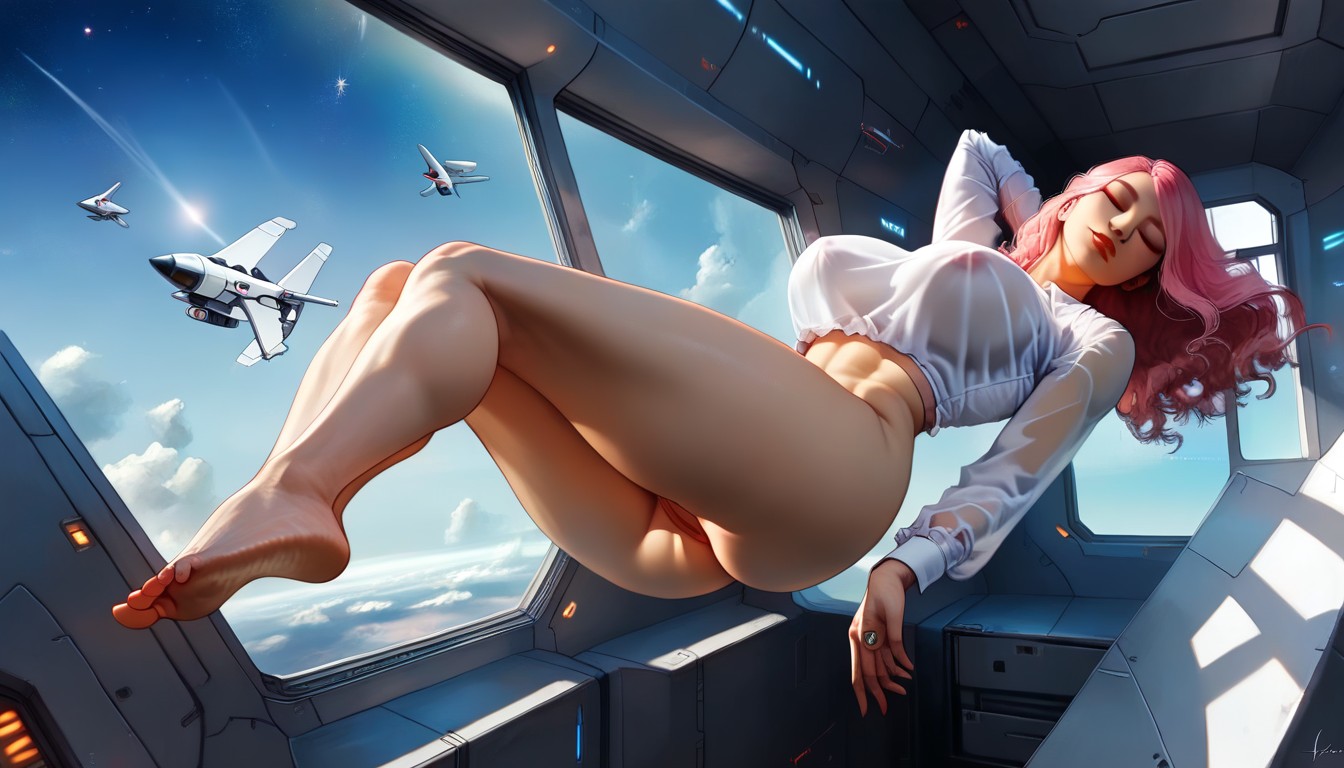 Beautiful Woman Napping, Korean, Dark Outer Space Outside Window Hentai AI Porn