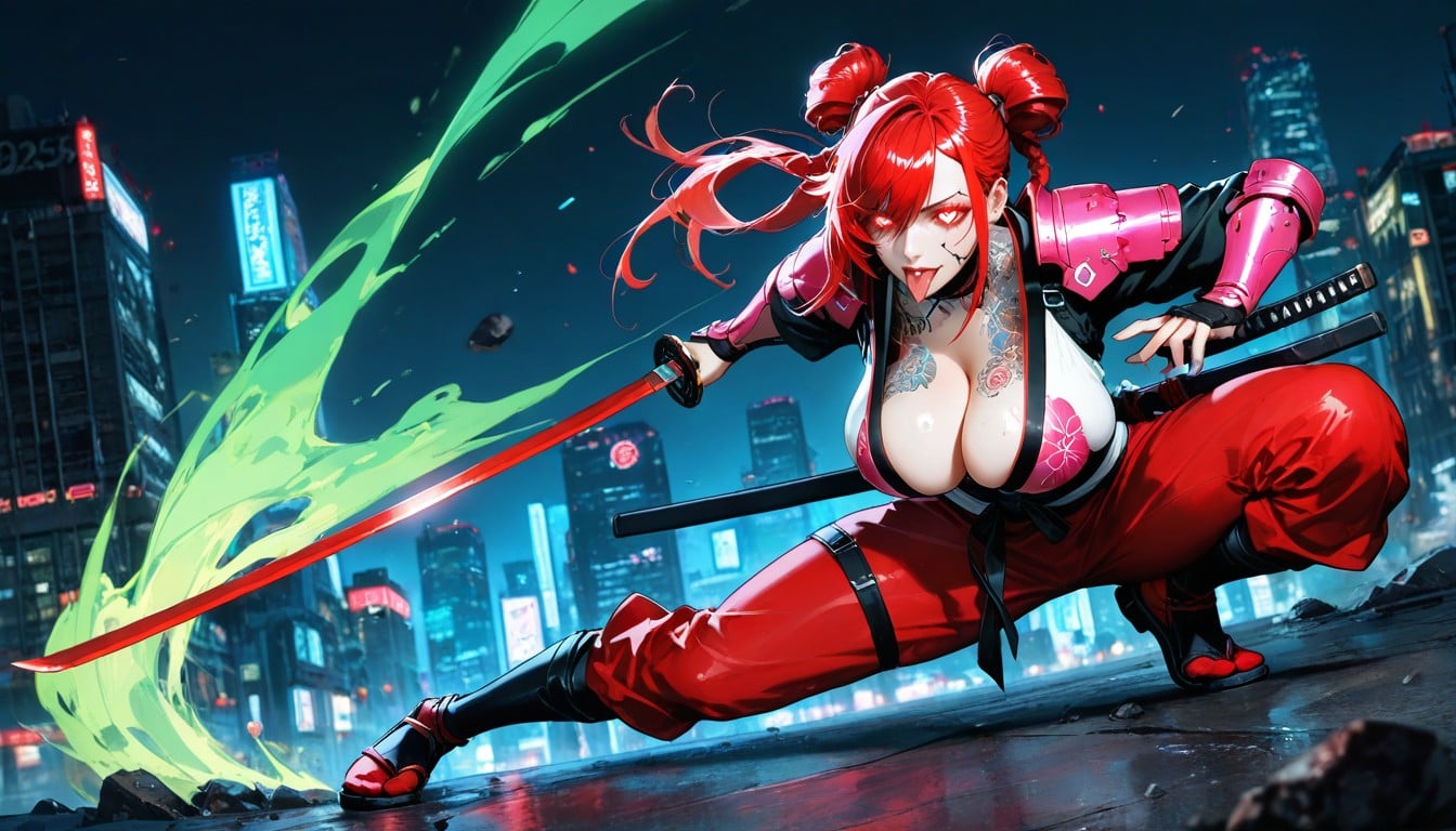 Saggy Breasts, Samurai Woman, Tattoo Hentai AI Porn
