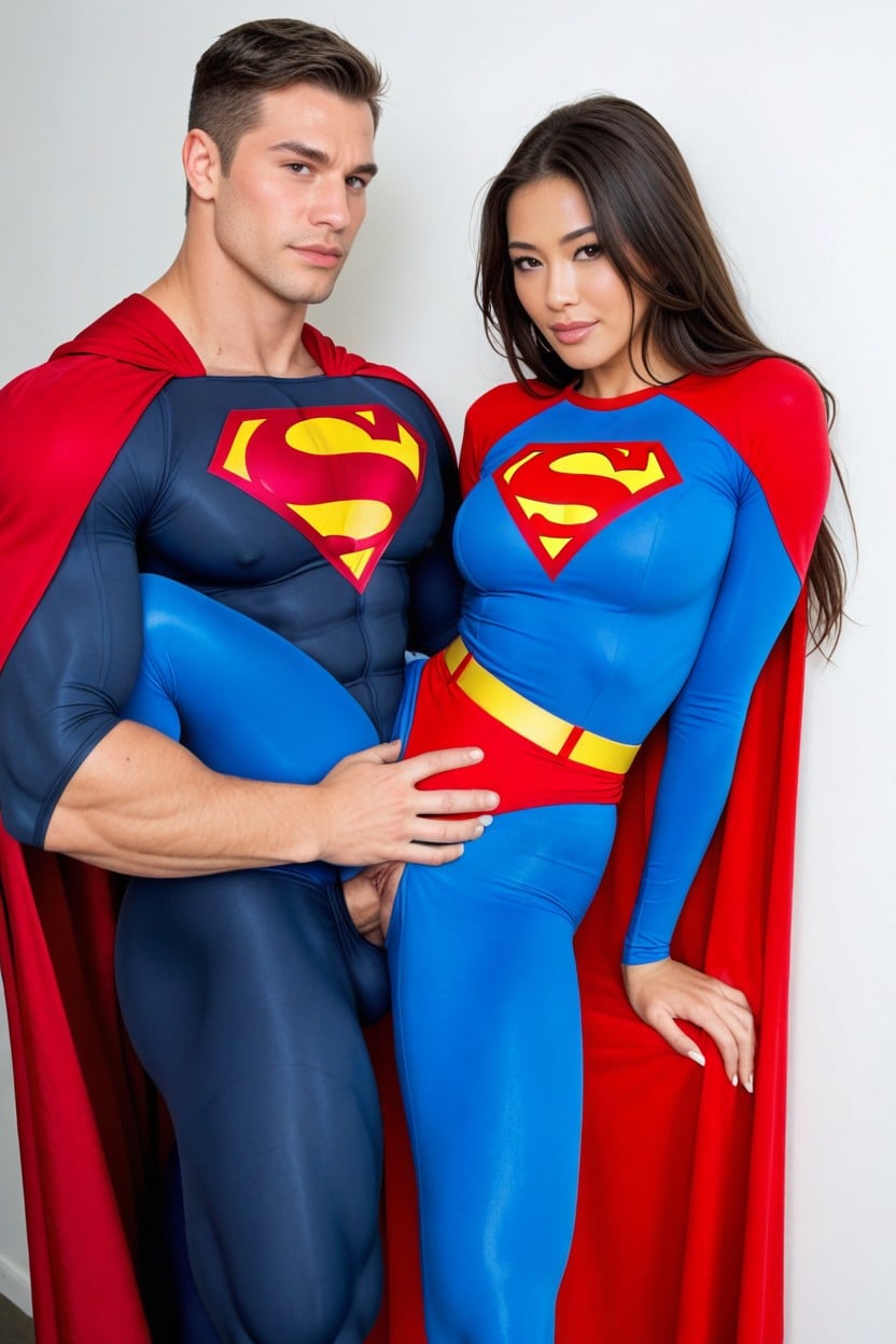 Spandex Wet Look Superman Suit, Massive Outline Of Hyper Penis Visible Through Tight Clothing, Hyper Six Pack Abs AI Porn