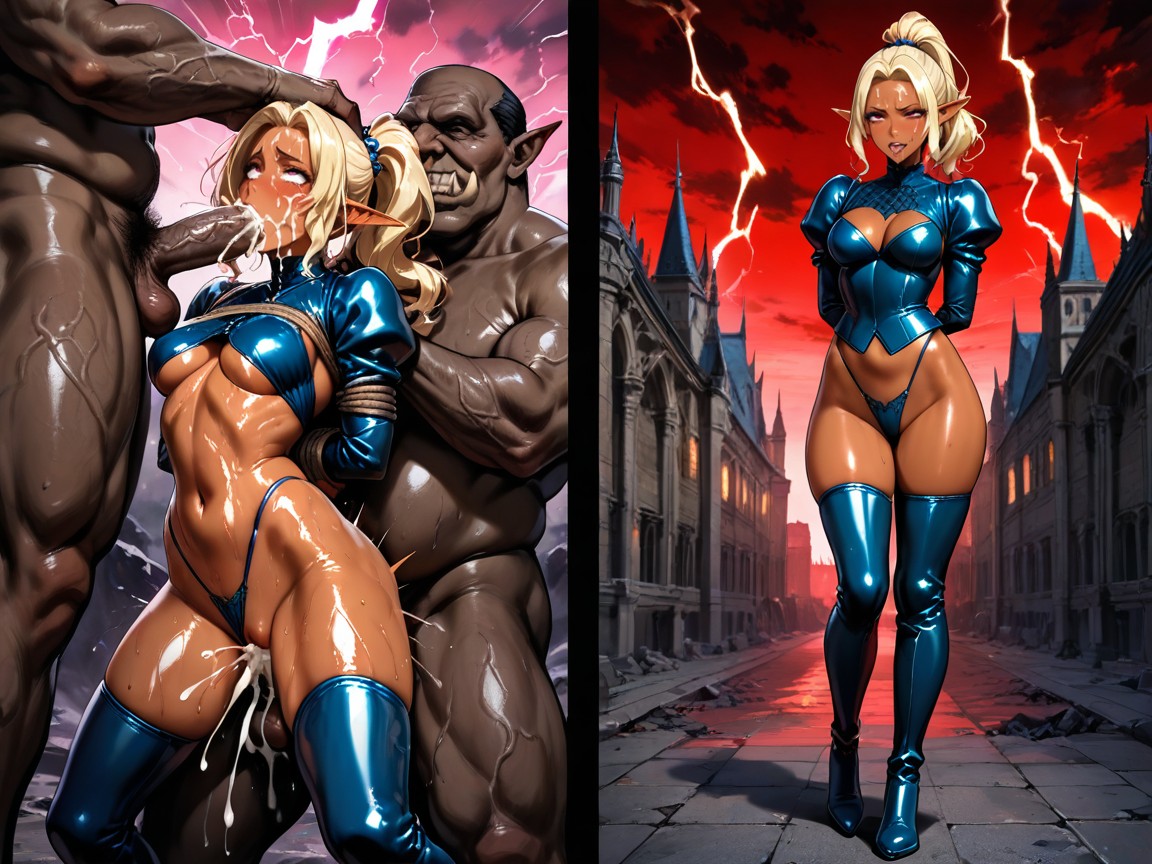 Revealing Blue Armor, Restrained, Blonde Porno IA