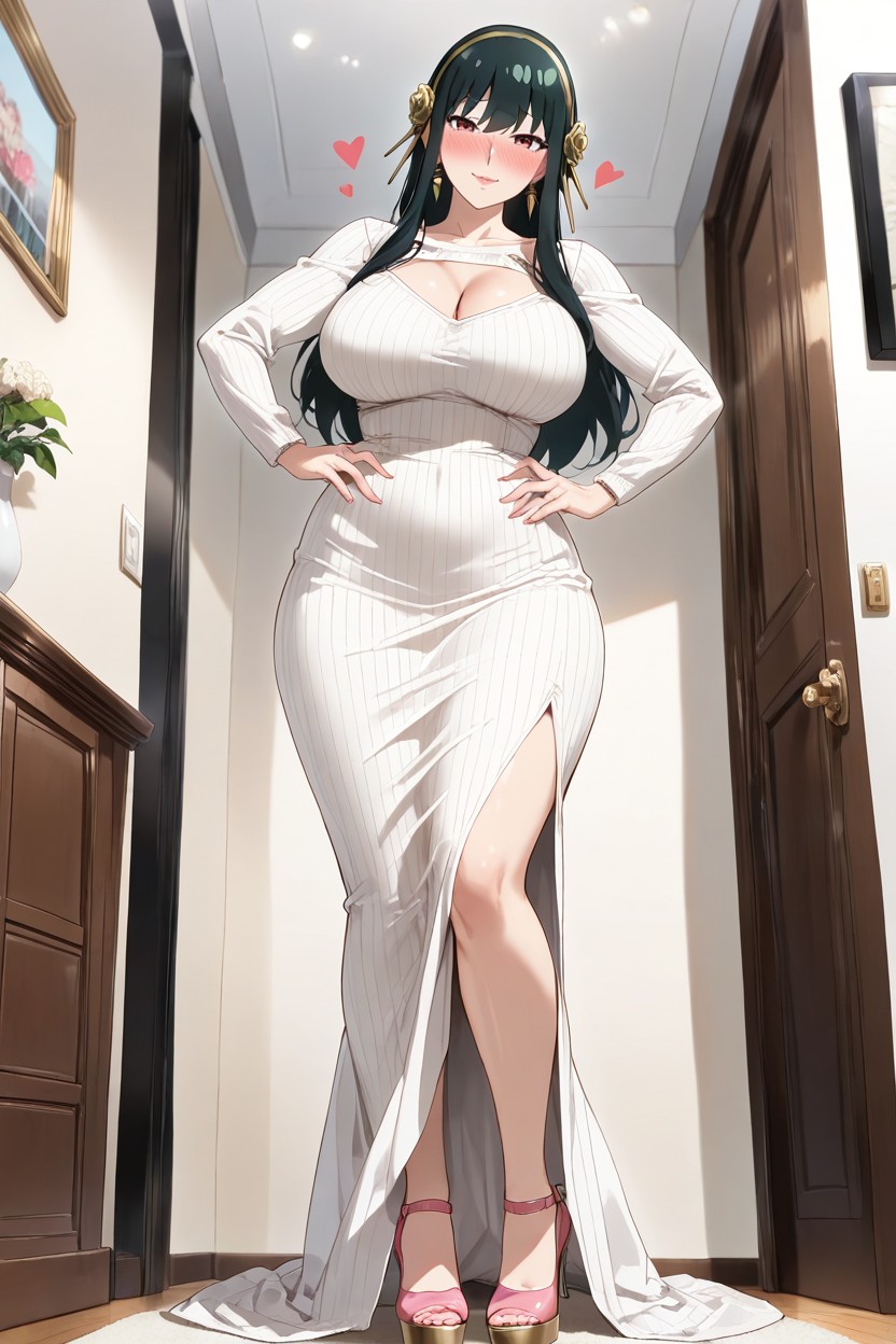 Closed Neck Dress, Bottom Up, Hands On Hips Hentai AI Porn