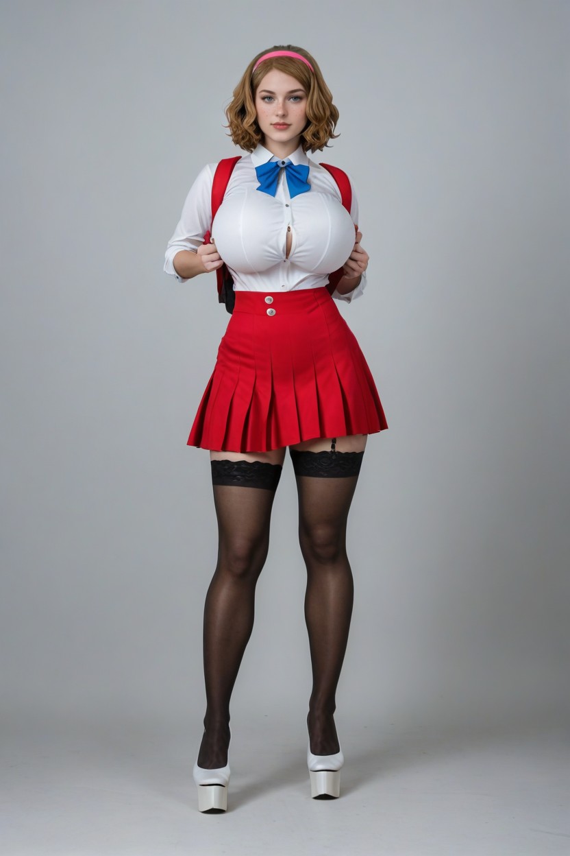Cosplay, Mini Skirt, Freckles AI Porn