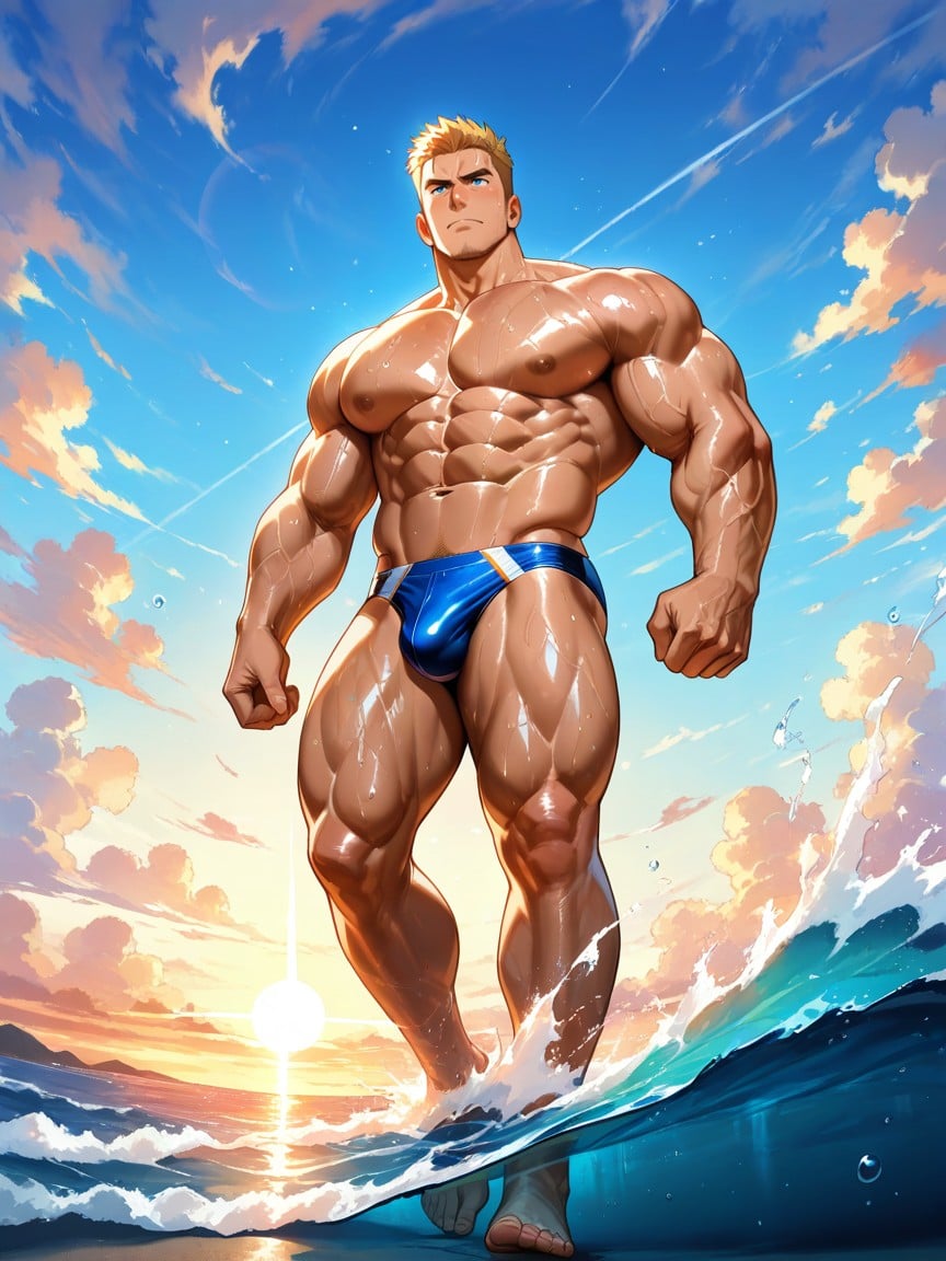 Bulge, Dramatic Sky, Bara Art Style AI Gay Porn