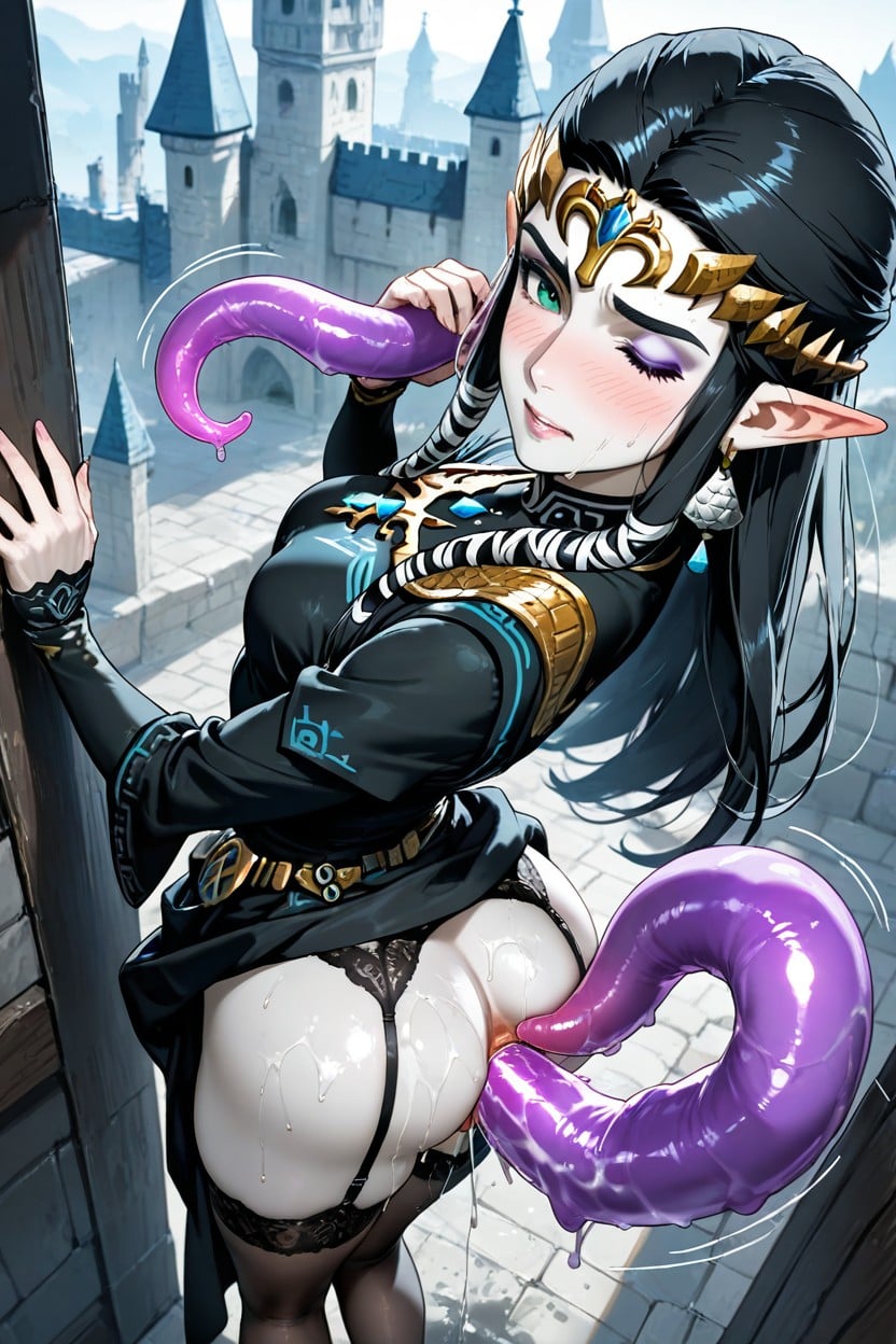 With Butt Pointed Towards Viewer At Slight Sideways Angle, Embarrassed , Squirting From Anal Motion Lines On Ass Hentai AI Porn