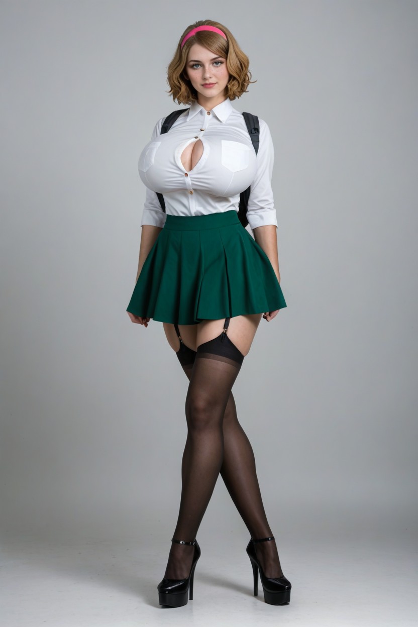 Standing, Backpack, Extremely Revealing Skirt AI Porn