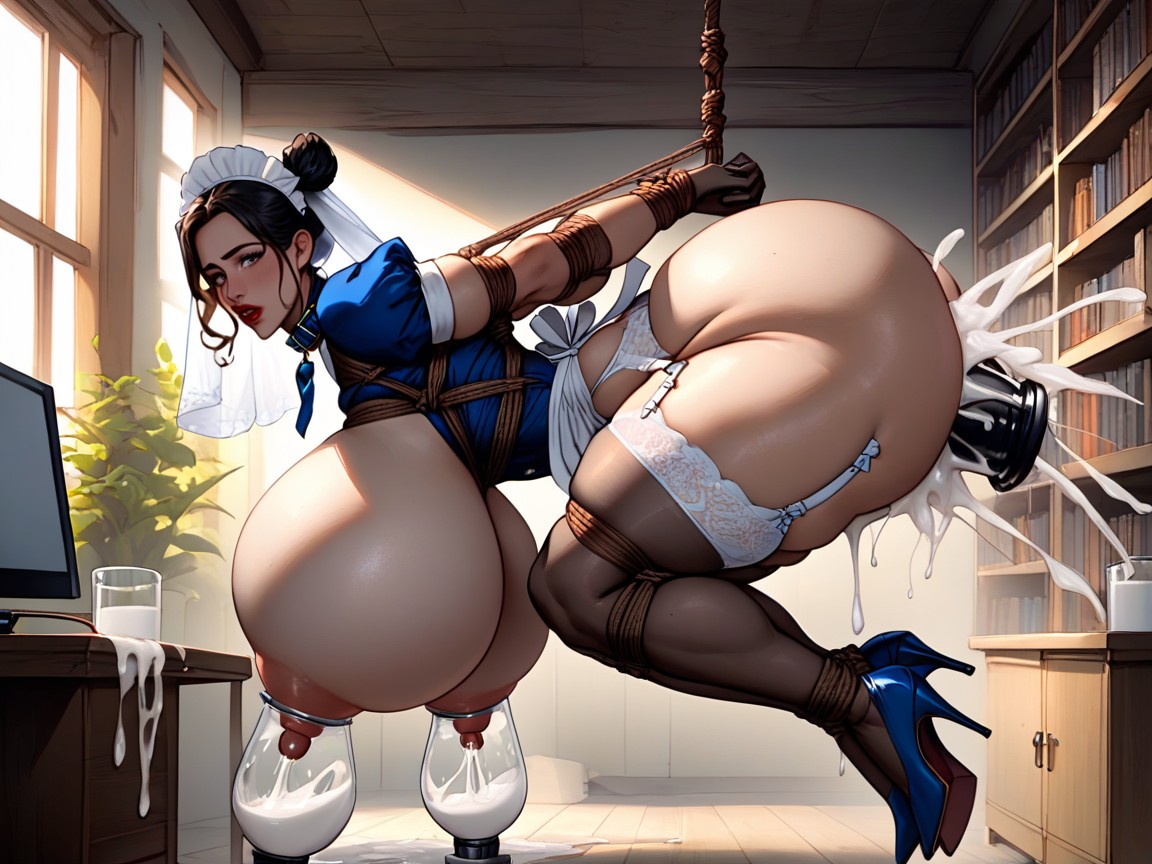 Unrealisticaly Gigantic Tits, Brown Ropes, Study Room AI Porn