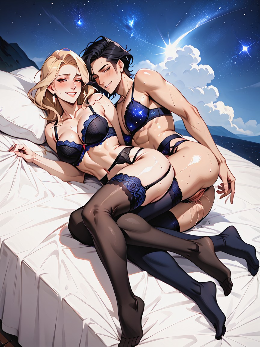 Brown Eyes, Crossdresser, Woman Has Blonde Hair Hentai AI Porn