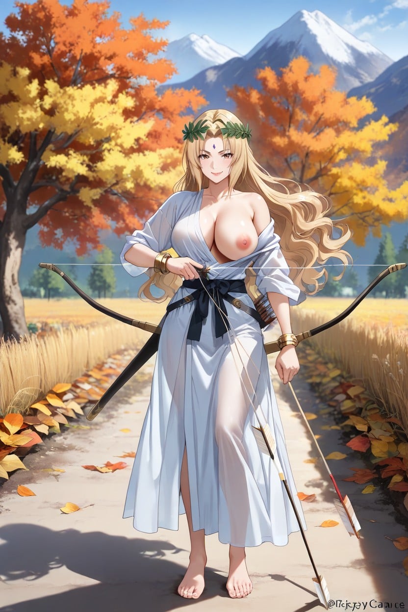 Arrow Quiver Slung On Belt, Skinny, Fallen Orange And Yellow Leaves Hentai AI Porn