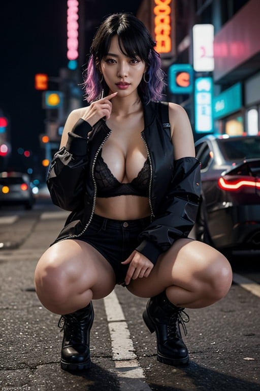 Cyberpunk Neon Hair Clips, Real, Gigantic Tits AI Porn
