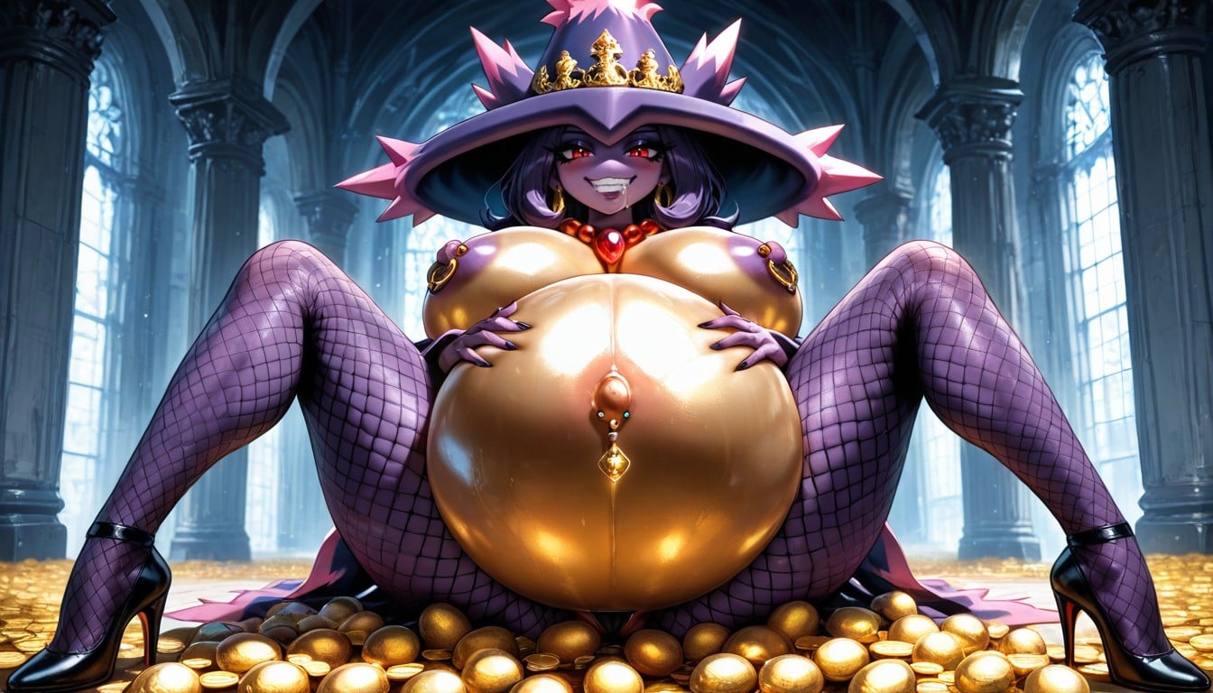 Nipple Piercing, Golden Necklace, Huge Belly About To Burst Hentai AI Porn