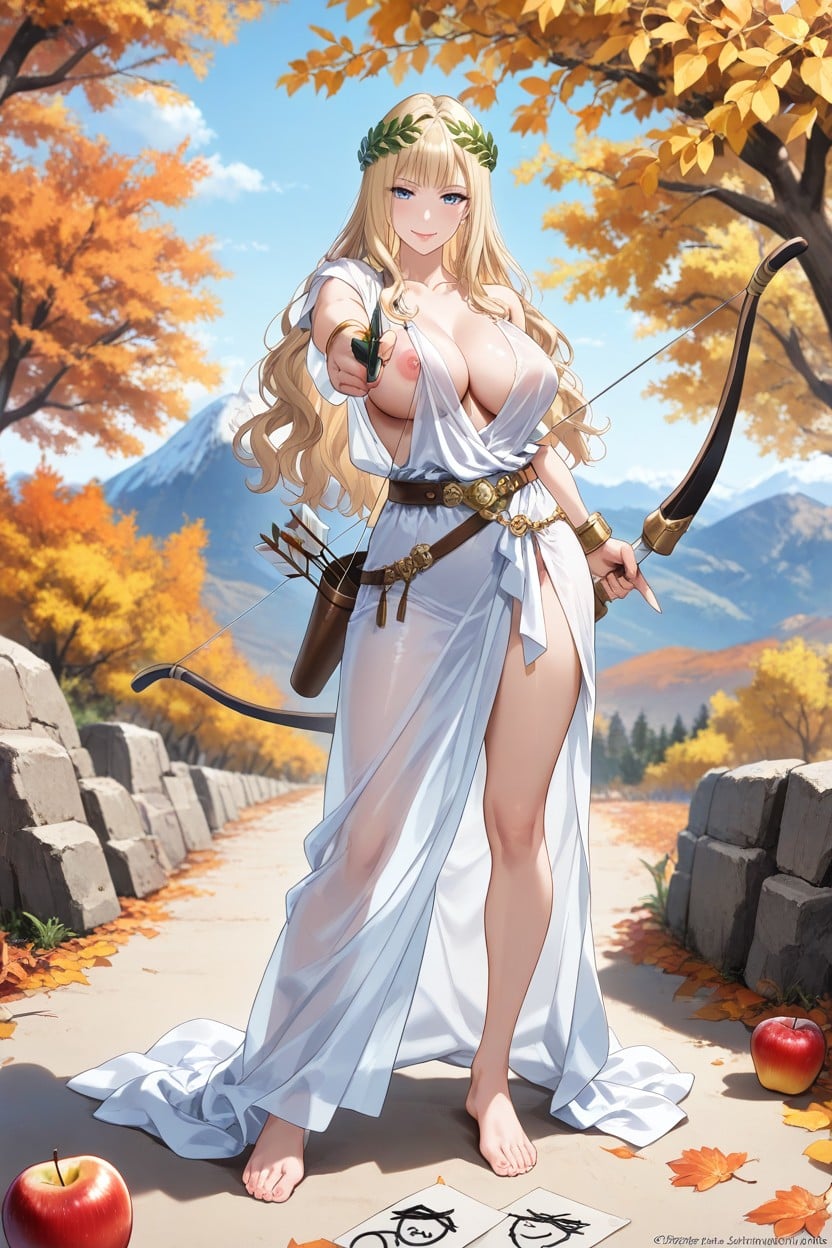 Wispy Hair Bangs, In Serene Garden, Fallen Orange And Yellow Leaves Hentai AI Porn