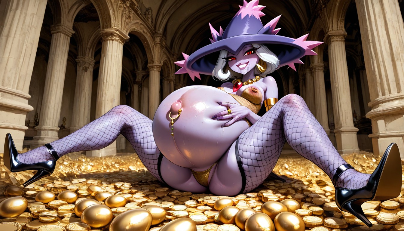 Golden Necklace, Huge Fake Bimbo Tits, Purple Skin Hentai AI Porn