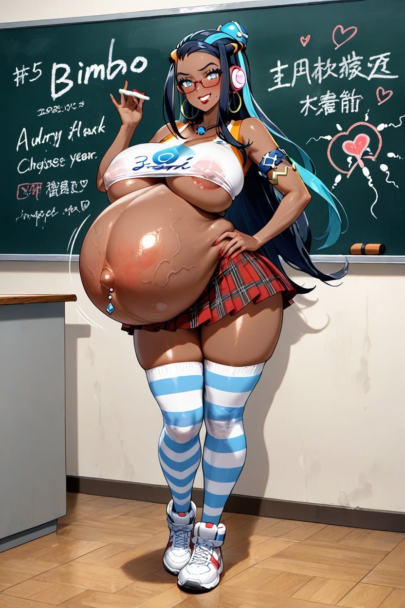 Massive Hyper Pregnant Belly, Skinny, Navel Piercing Hentai AI Porn