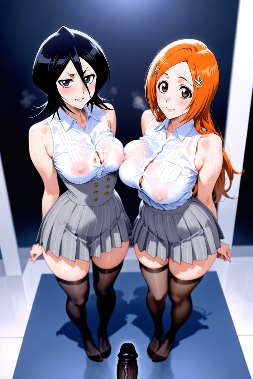 Front View, The Shirt Is Not Tucked In, Beige Checkered Long Tie AI Porn