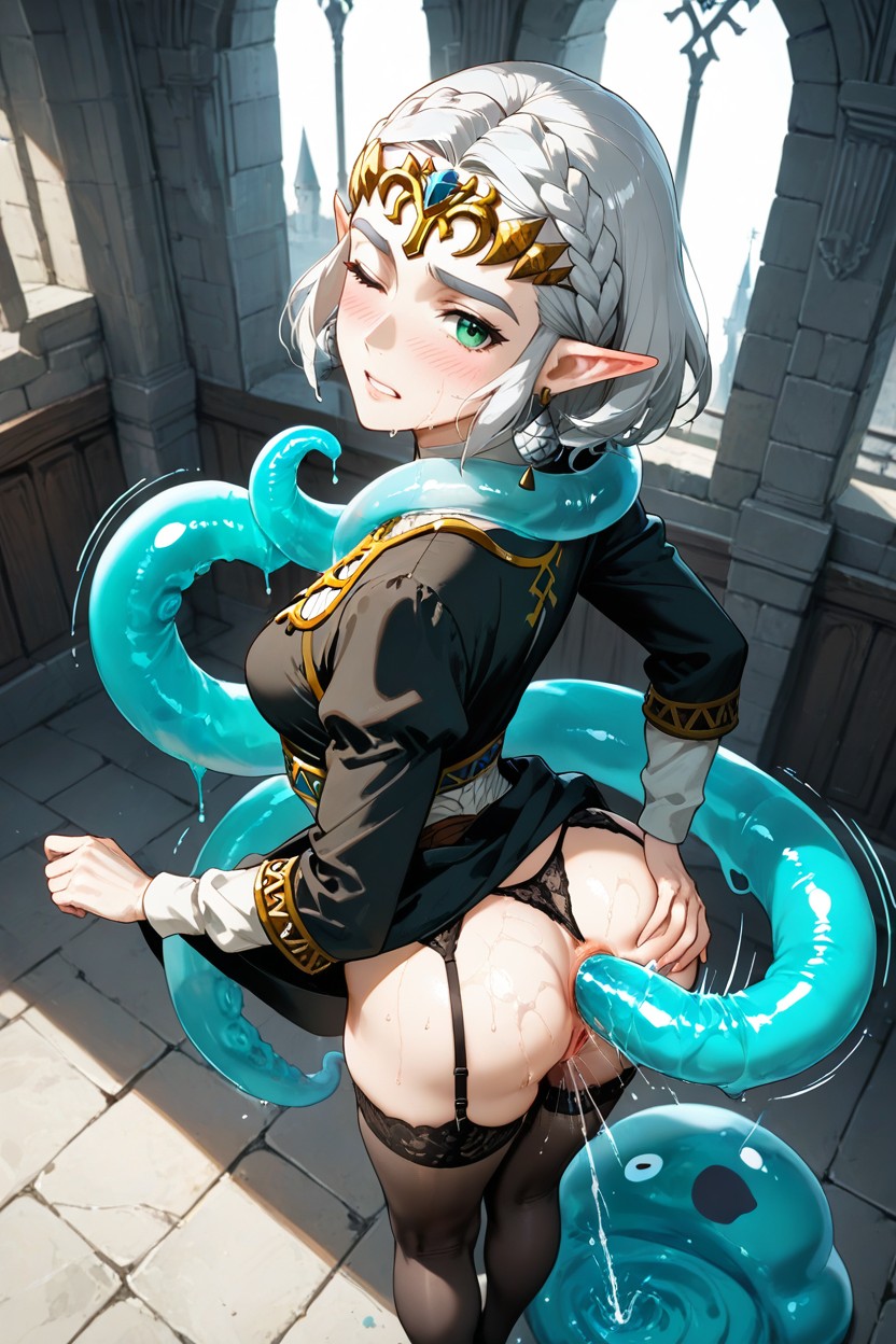 Zelda's Black Dress Black Garter And Stockings, 25+, Long Black Hair Hentai AI Porn