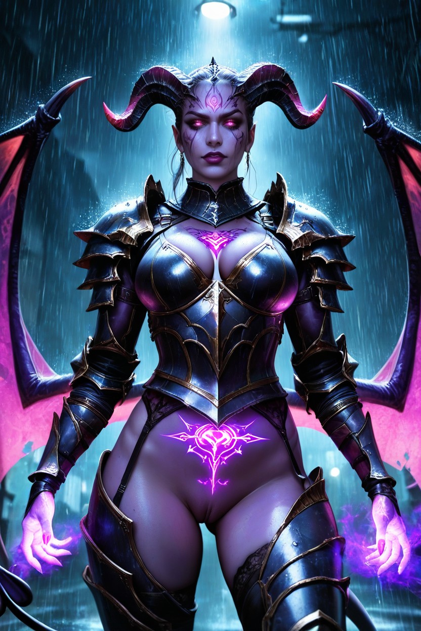 Backlit, Purple Aura, Tattoo AI Porn