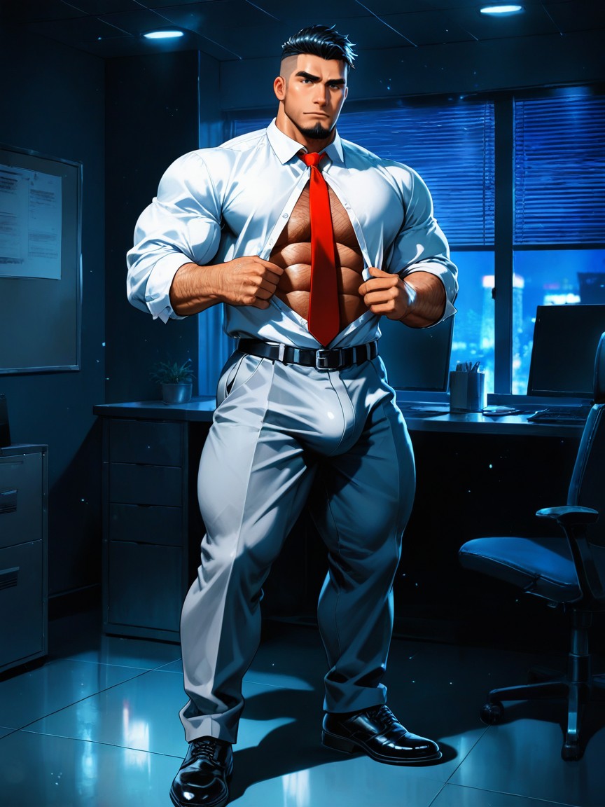 Unbuttoning Shirt, Illustration, Full Body Shot KI Schwulenporno