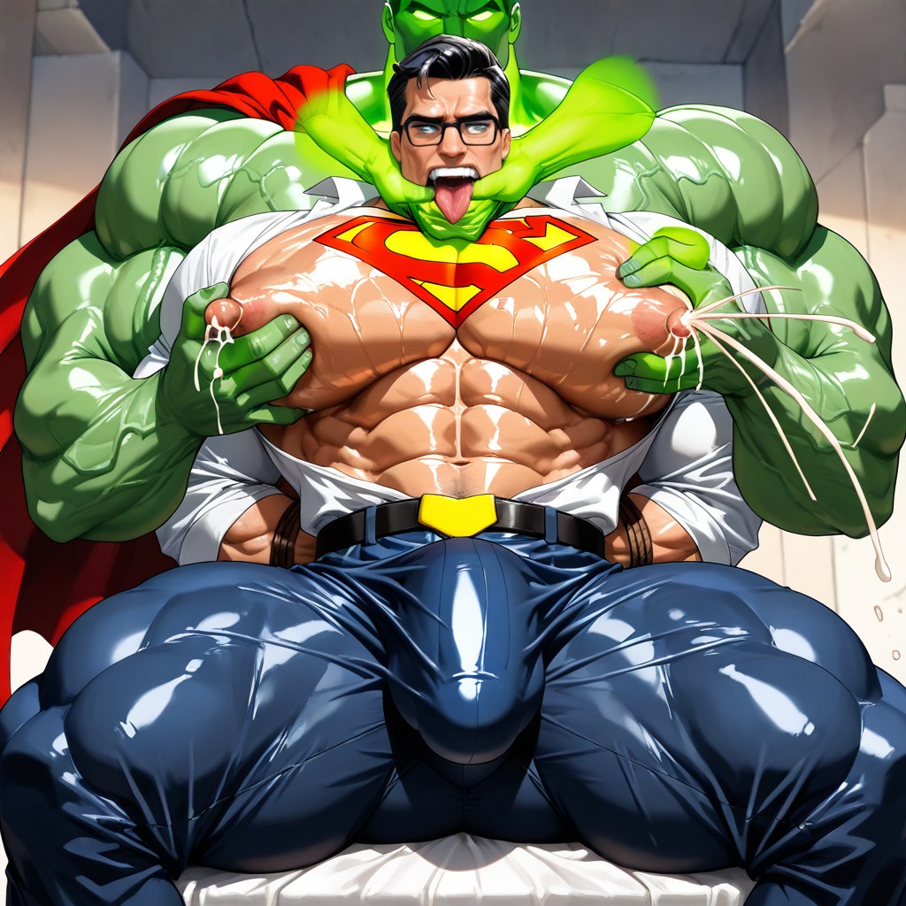 Lex Luthor Hyper Squishing Superman's Boobs And Sucking Boob Aggressively, Big Nipples, Huge Arms AI Gay Porn