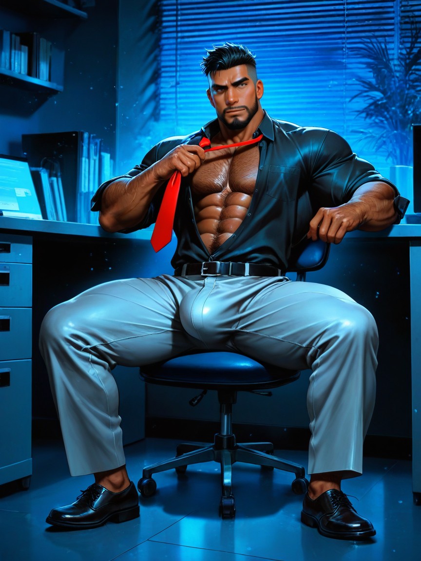 Pulling Shirt Open, Bara, Right Hand On The Necktie AI Gay Porn