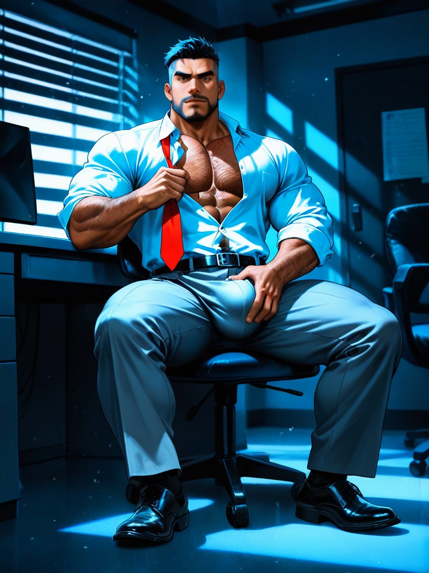 From Front, Cinematic Lighting, Empty Office Room At Night AI Gay Porn