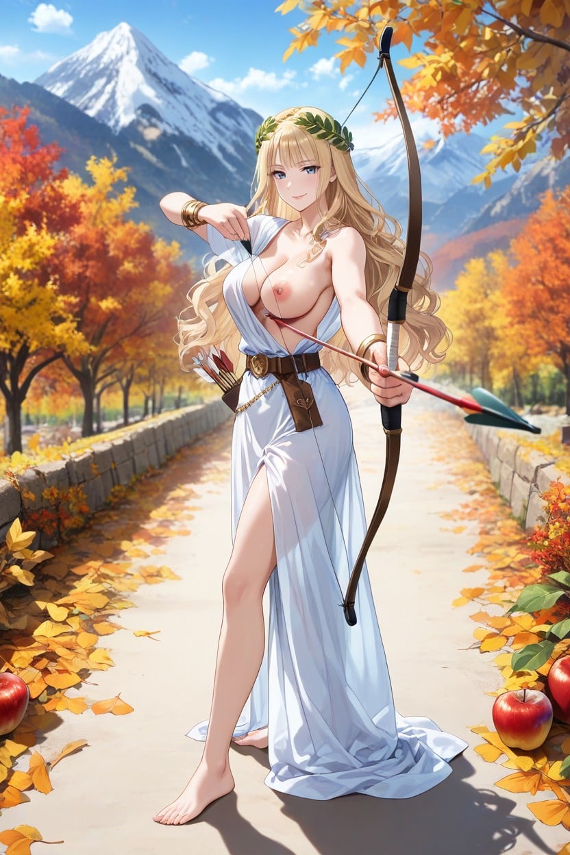 Large Blue Eyes, Medium Breast, Oversized Golden Bracelet On One Hand Hentai AI Porn