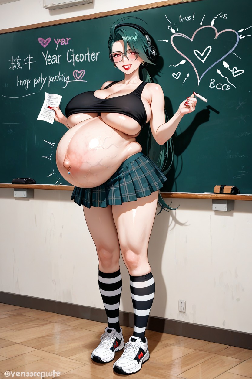 Love Hearts, Holding A Piece Of Chalk, Puffy Bimbo Lips Hentai AI Porn