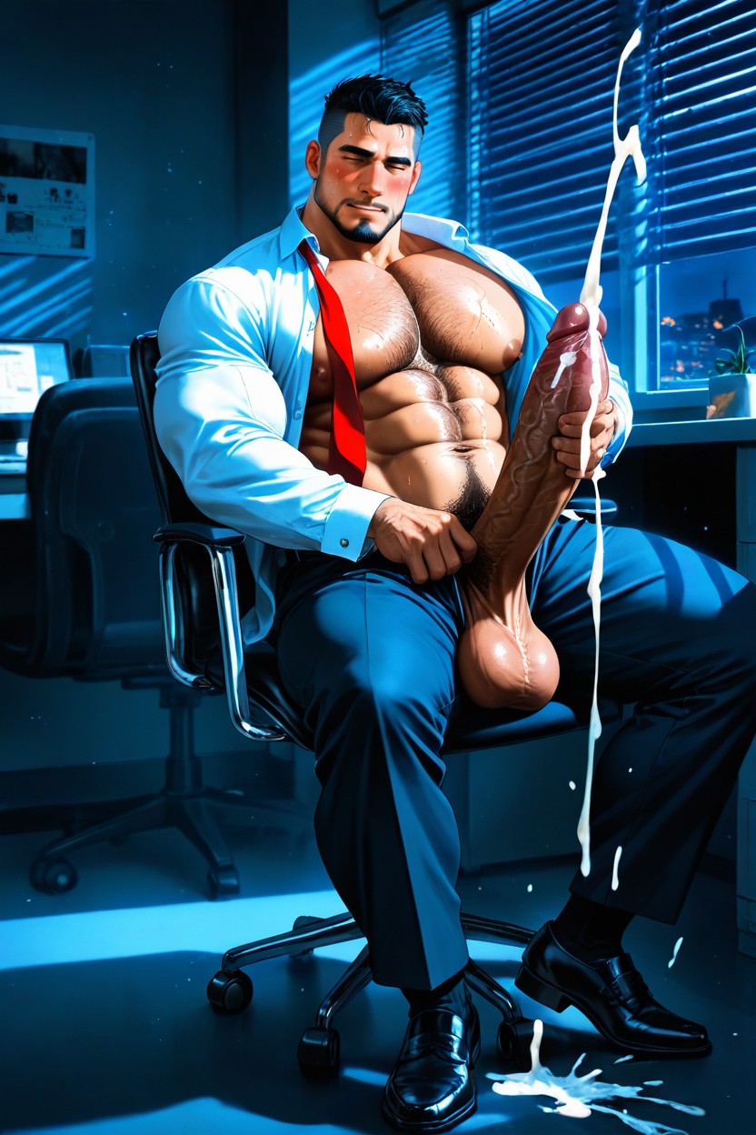 Dramatic Shadows, Cold Color Palette, Heavy Body Hair AI Gay Porn
