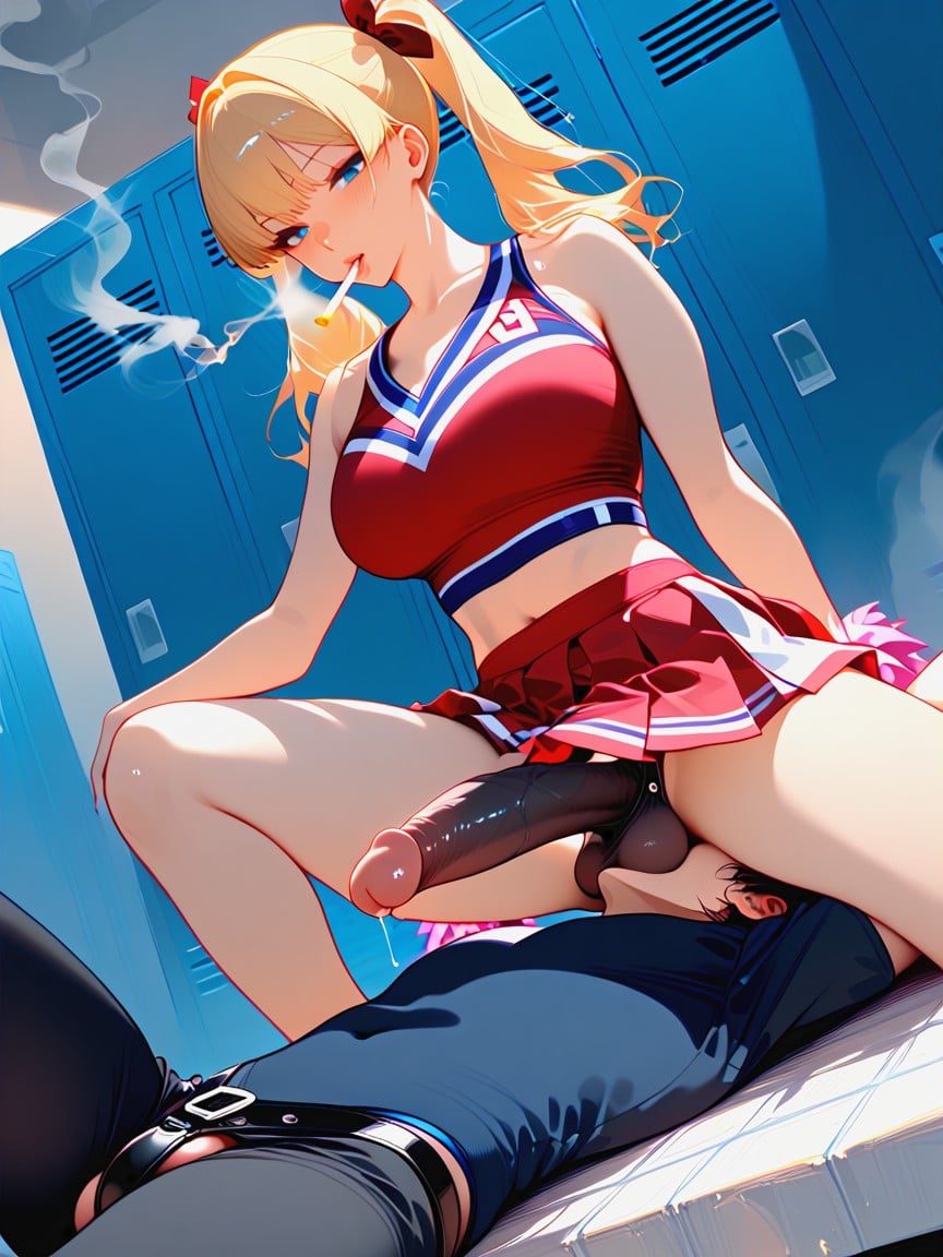 Futa Fucking His Mouth, Ponytails, Futa Cheerleader AI Porn